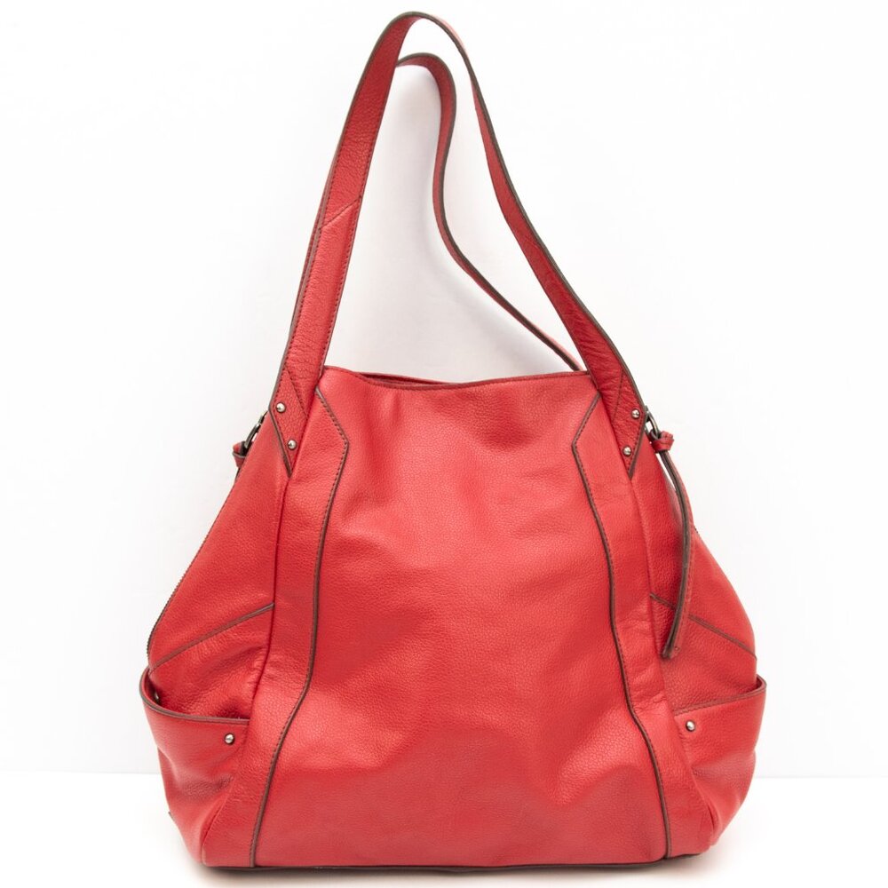 Kooba Shoulder Bag Pebbled Leather Convertible Side Panels Red